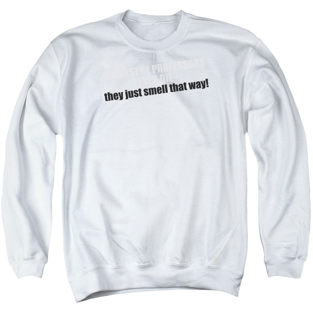 AN OFFCIALLY LICENSED CHEMISTRY PROFESSORS CHEMISTRY PROFESSORS ADULT UNISEX CREWNECK SWEATSHIRT WHITE