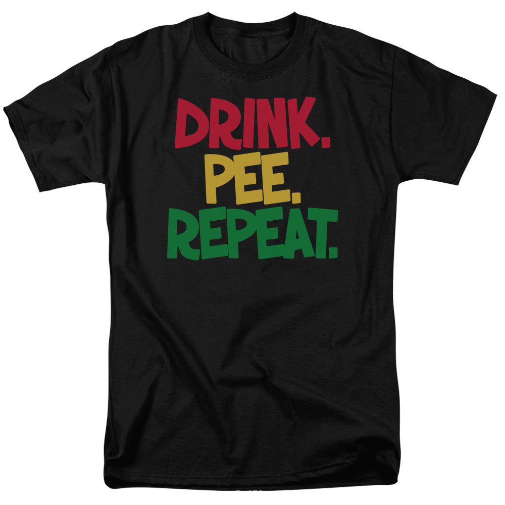 AN OFFCIALLY LICENSED DRINK, PEE, REPEAT DRINK, PEE, REPEAT MEN'S REGULAR FIT T-SHIRT BLACK
