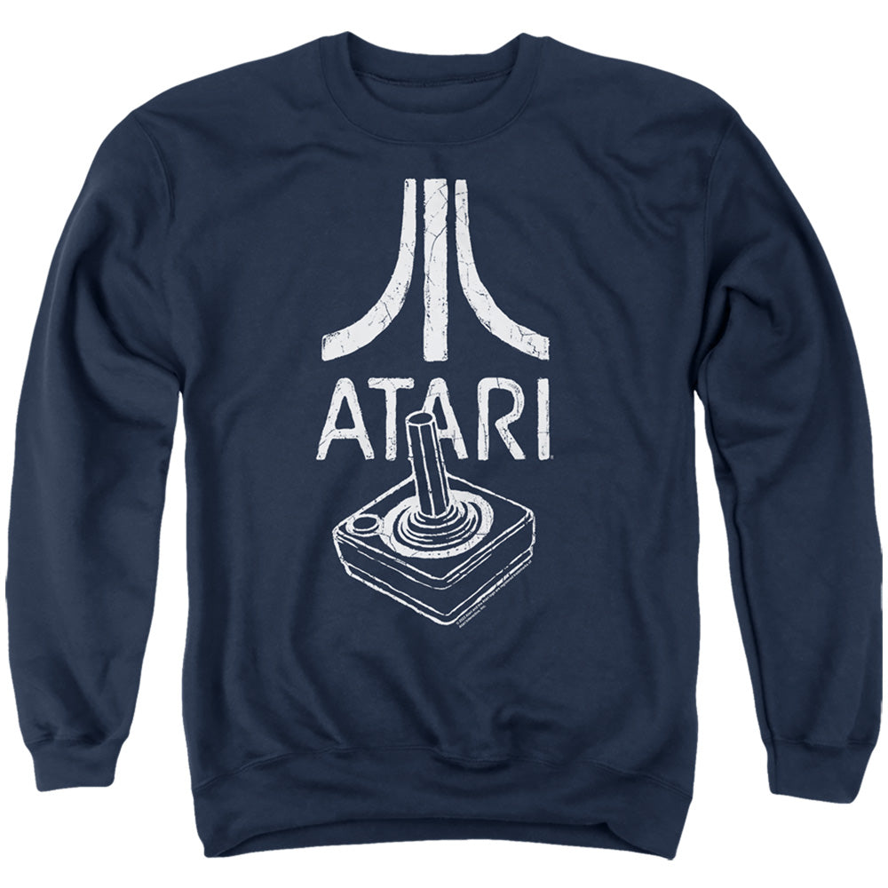 AN OFFCIALLY LICENSED ATARI JOYSTICK LOGO ADULT UNISEX CREWNECK SWEATSHIRT NAVY