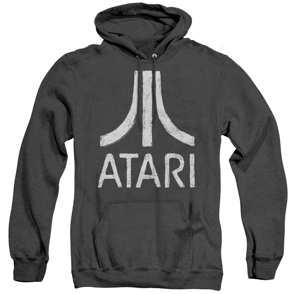 AN OFFCIALLY LICENSED ATARI ROUGH LOGO ADULT UNISEX HEATHER PULLOVER HOODIE BLACK