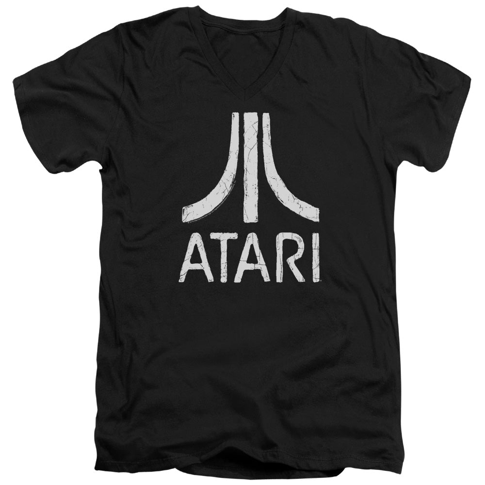 AN OFFCIALLY LICENSED ATARI ROUGH LOGO MEN'S V-NECK T-SHIRT BLACK