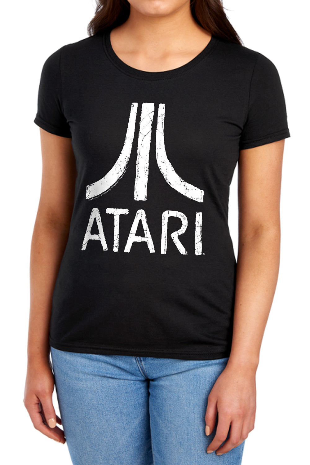 AN OFFCIALLY LICENSED ATARI ROUGH LOGO WOMEN'S REGULAR FIT T-SHIRT BLACK