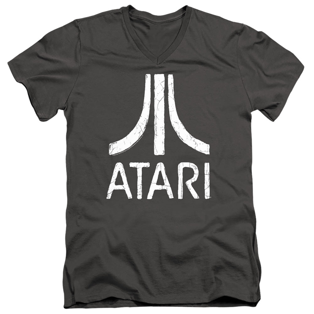AN OFFCIALLY LICENSED ATARI ROUGH LOGO MEN'S V-NECK T-SHIRT CHARCOAL