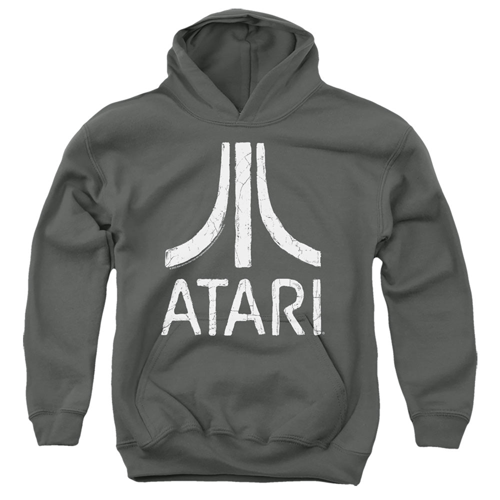 AN OFFCIALLY LICENSED ATARI ROUGH LOGO YOUTH HOODIE CHARCOAL
