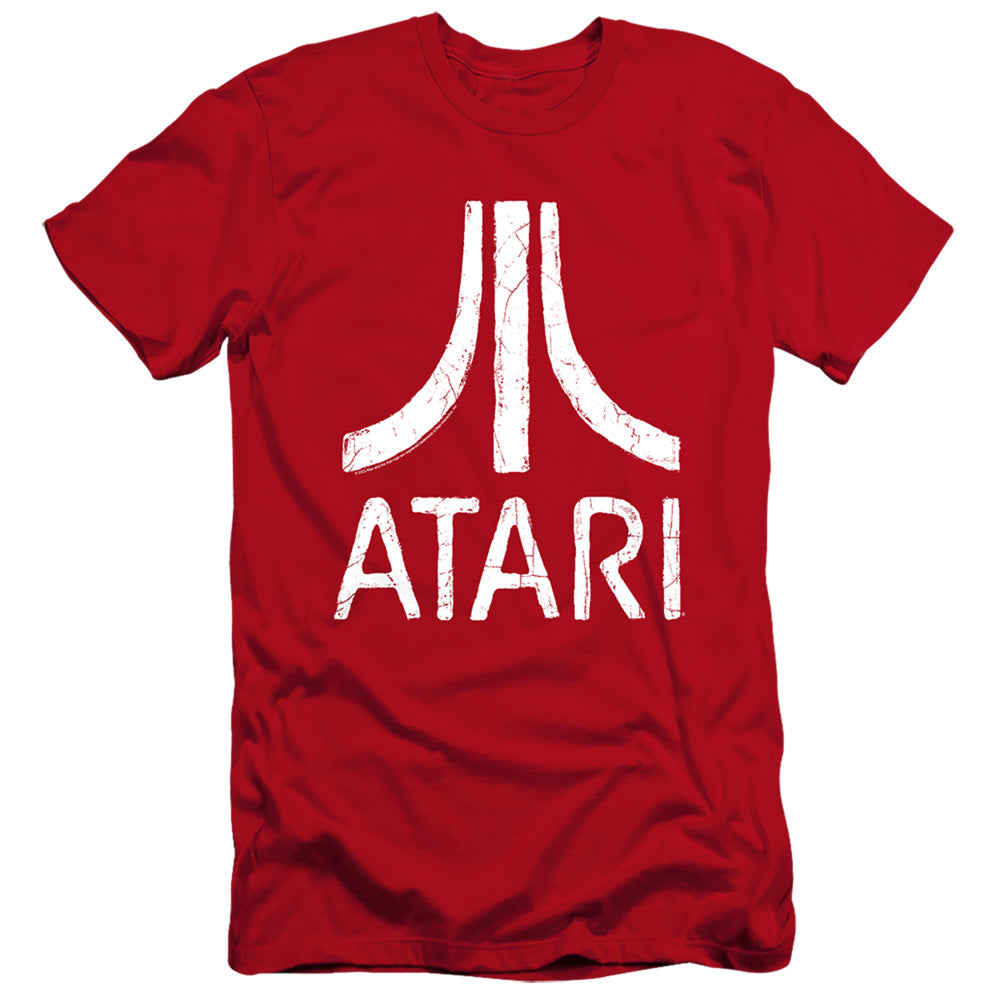 AN OFFCIALLY LICENSED ATARI ROUGH LOGO MEN'S PREMIUM SLIM FIT T-SHIRT RED