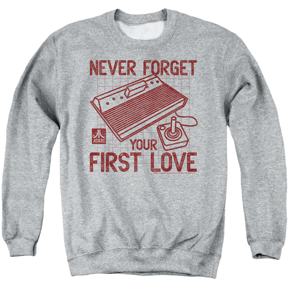 AN OFFCIALLY LICENSED ATARI FIRST LOVE ADULT UNISEX CREWNECK SWEATSHIRT ATHLETIC HEATHER