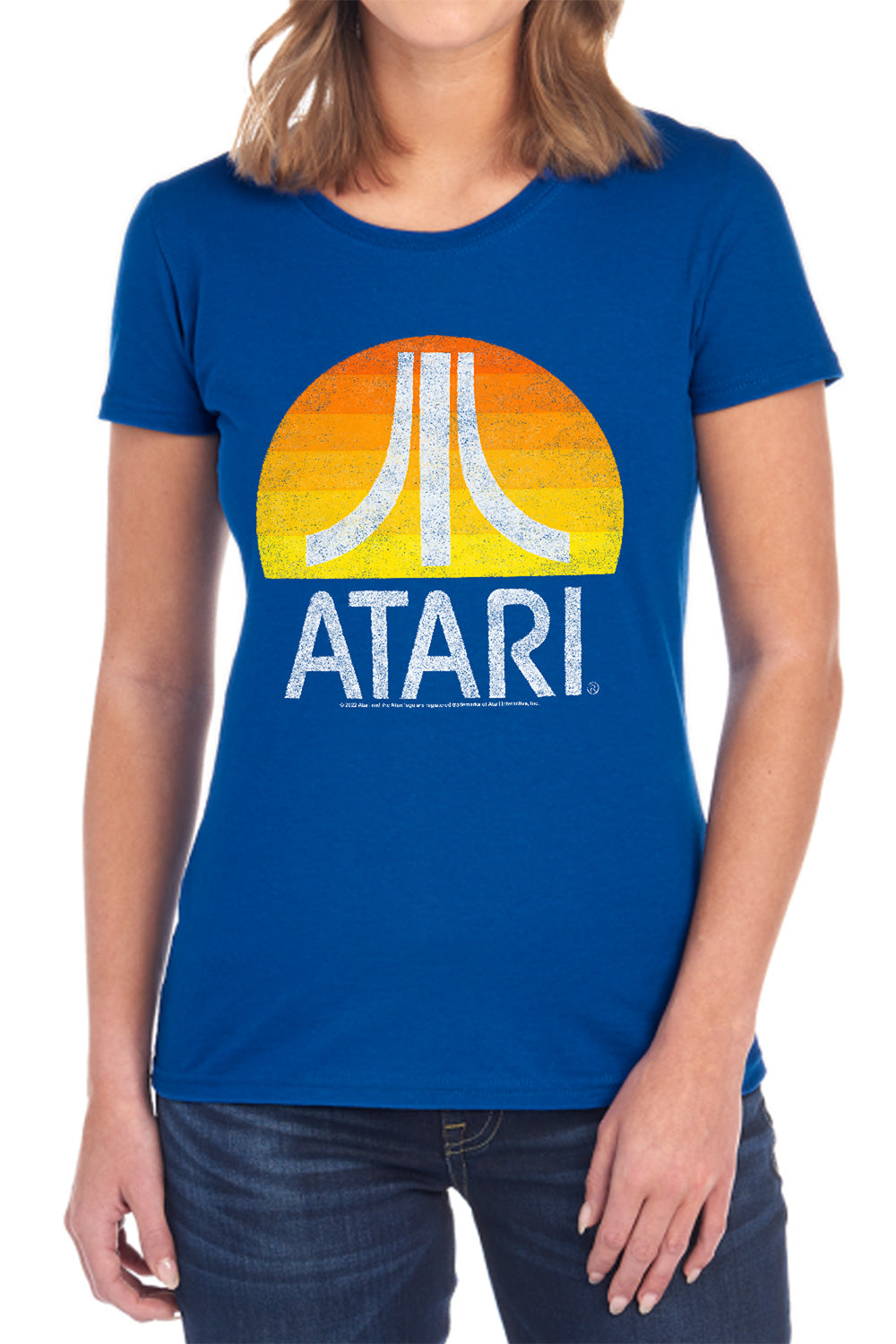AN OFFCIALLY LICENSED ATARI SUNRISE ERODED WOMEN'S REGULAR FIT T-SHIRT ROYAL