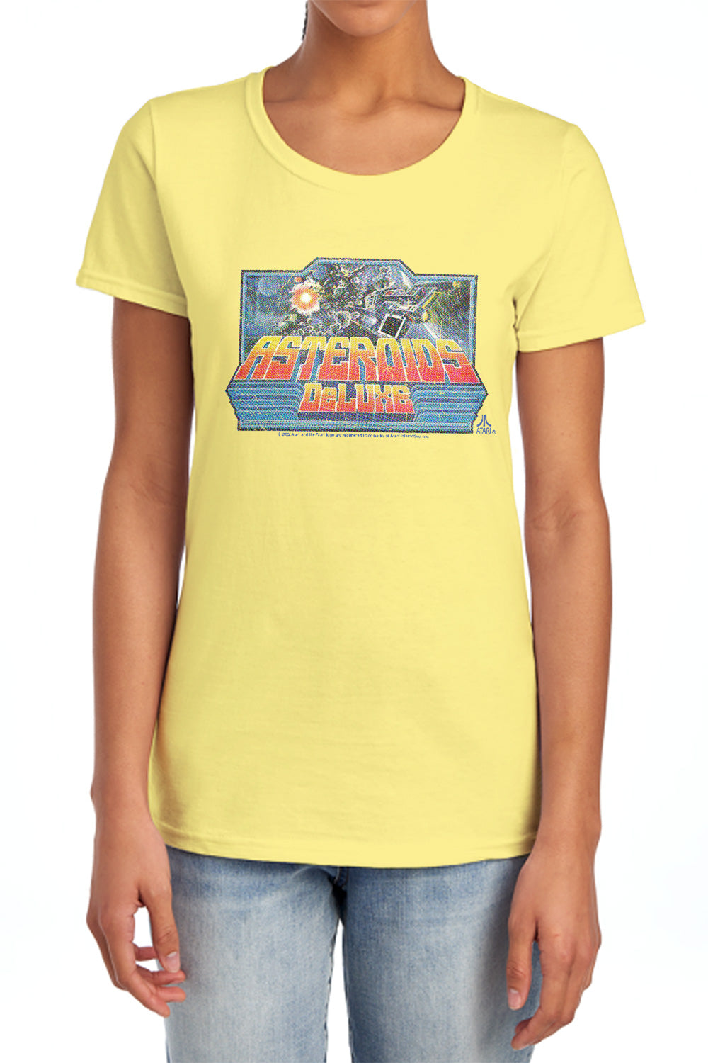 AN OFFCIALLY LICENSED ATARI ASTEROIDS DELUXE WOMEN'S REGULAR FIT T-SHIRT BANANA