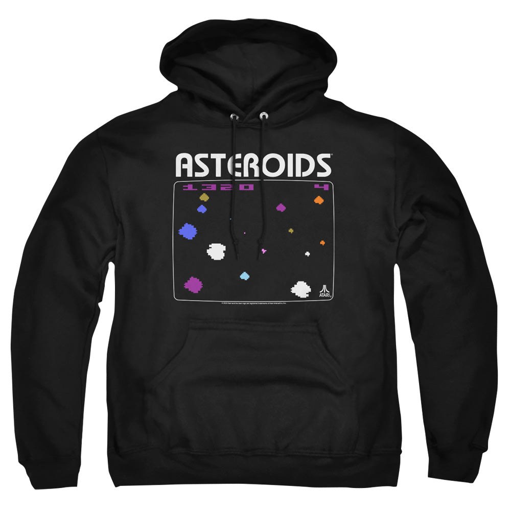 AN OFFCIALLY LICENSED ATARI ASTEROIDS SCREEN ADULT UNISEX PULLOVER HOODIE BLACK