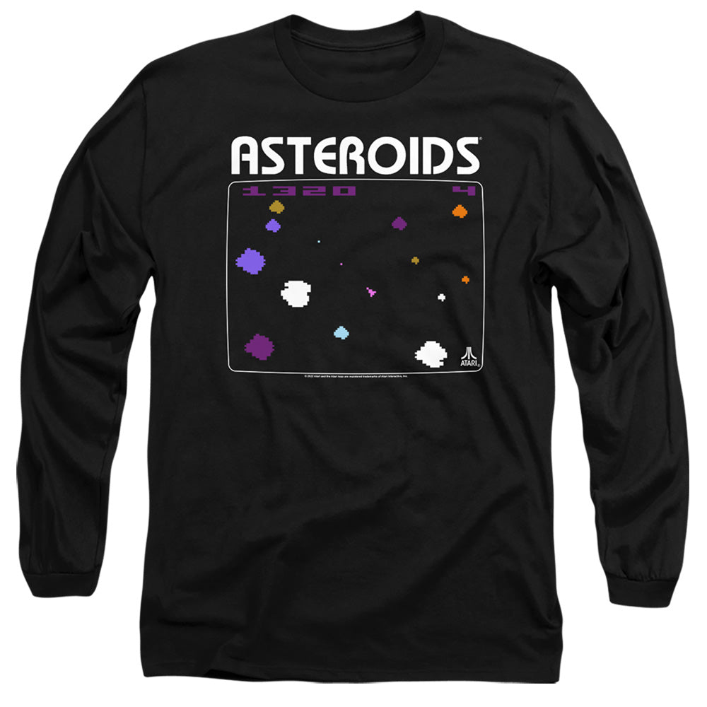 AN OFFCIALLY LICENSED ATARI ASTEROIDS SCREEN MEN'S LONG SLEEVE T-SHIRT BLACK