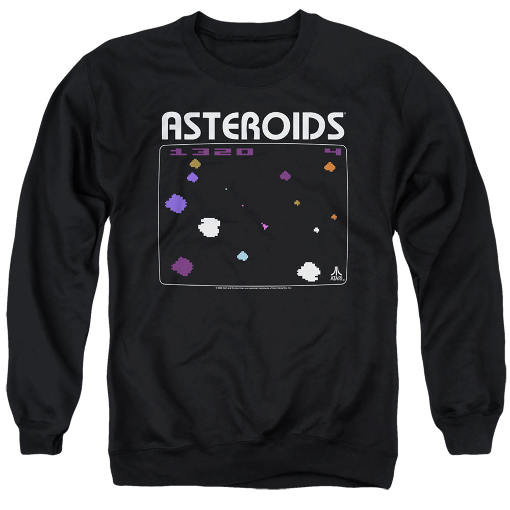 AN OFFCIALLY LICENSED ATARI ASTEROIDS SCREEN ADULT UNISEX CREWNECK SWEATSHIRT BLACK