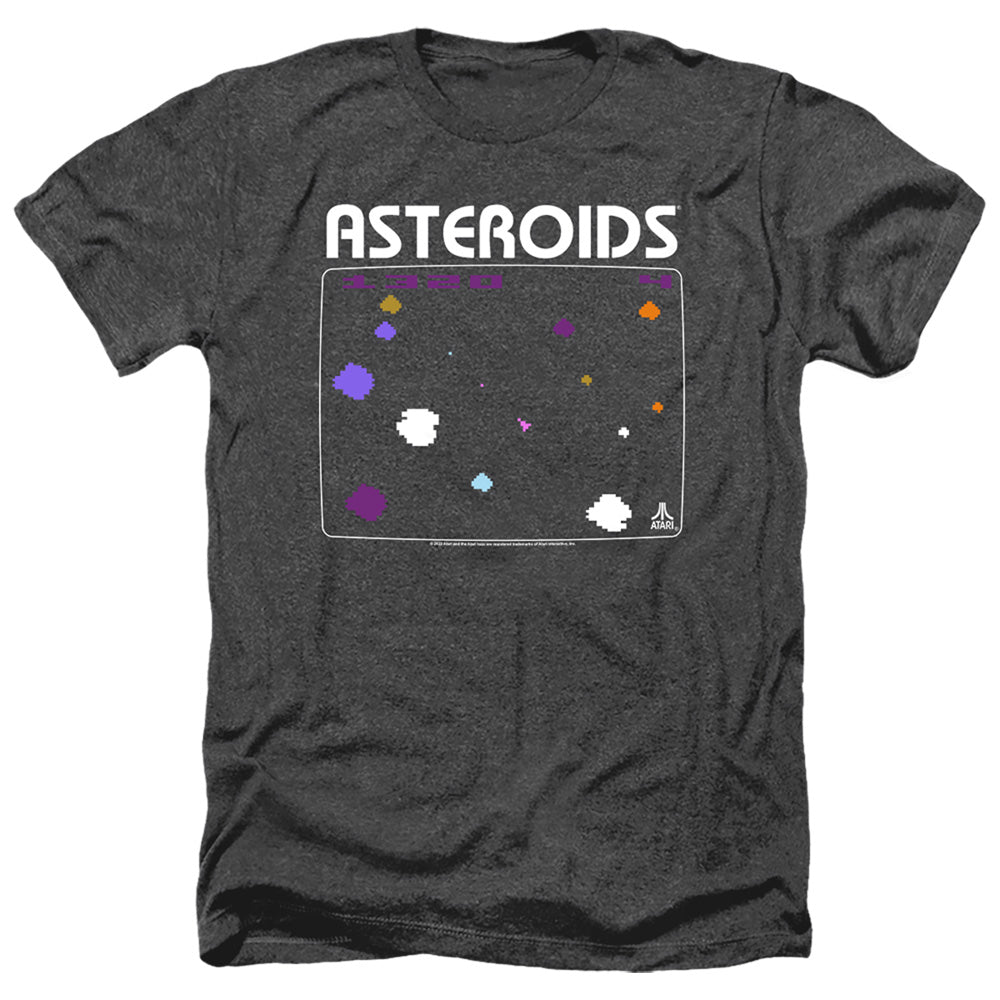 AN OFFCIALLY LICENSED ATARI ASTEROIDS SCREEN MEN'S HEATHER T-SHIRT CHARCOAL