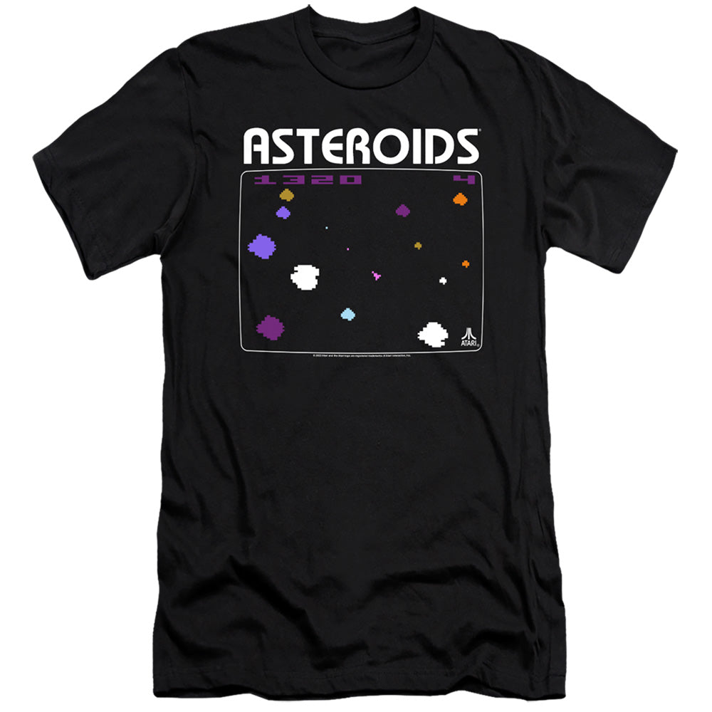 AN OFFCIALLY LICENSED ATARI ASTEROIDS SCREEN MEN'S PREMIUM SLIM FIT T-SHIRT BLACK
