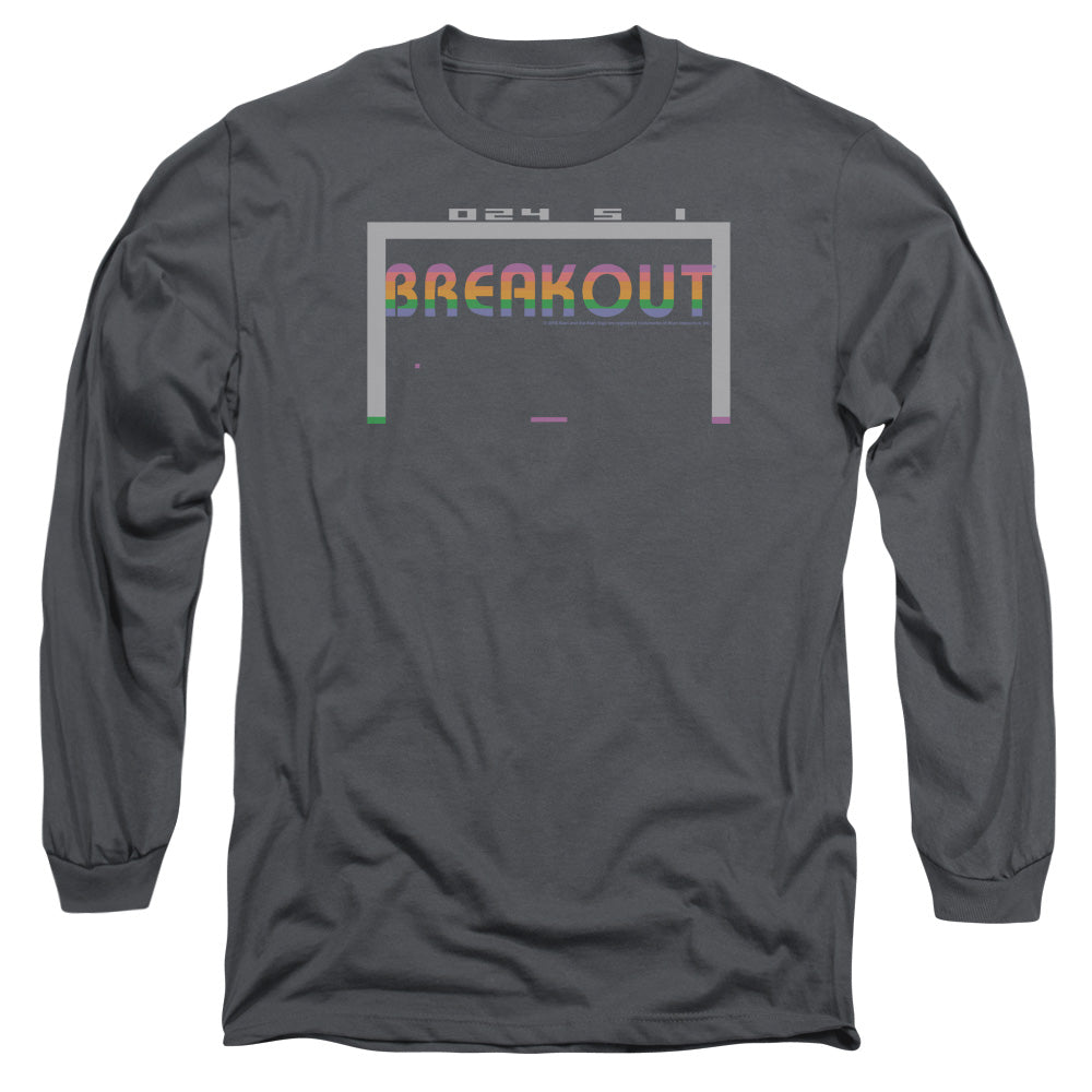 AN OFFCIALLY LICENSED ATARI BREAKOUT 2600 MEN'S LONG SLEEVE T-SHIRT CHARCOAL