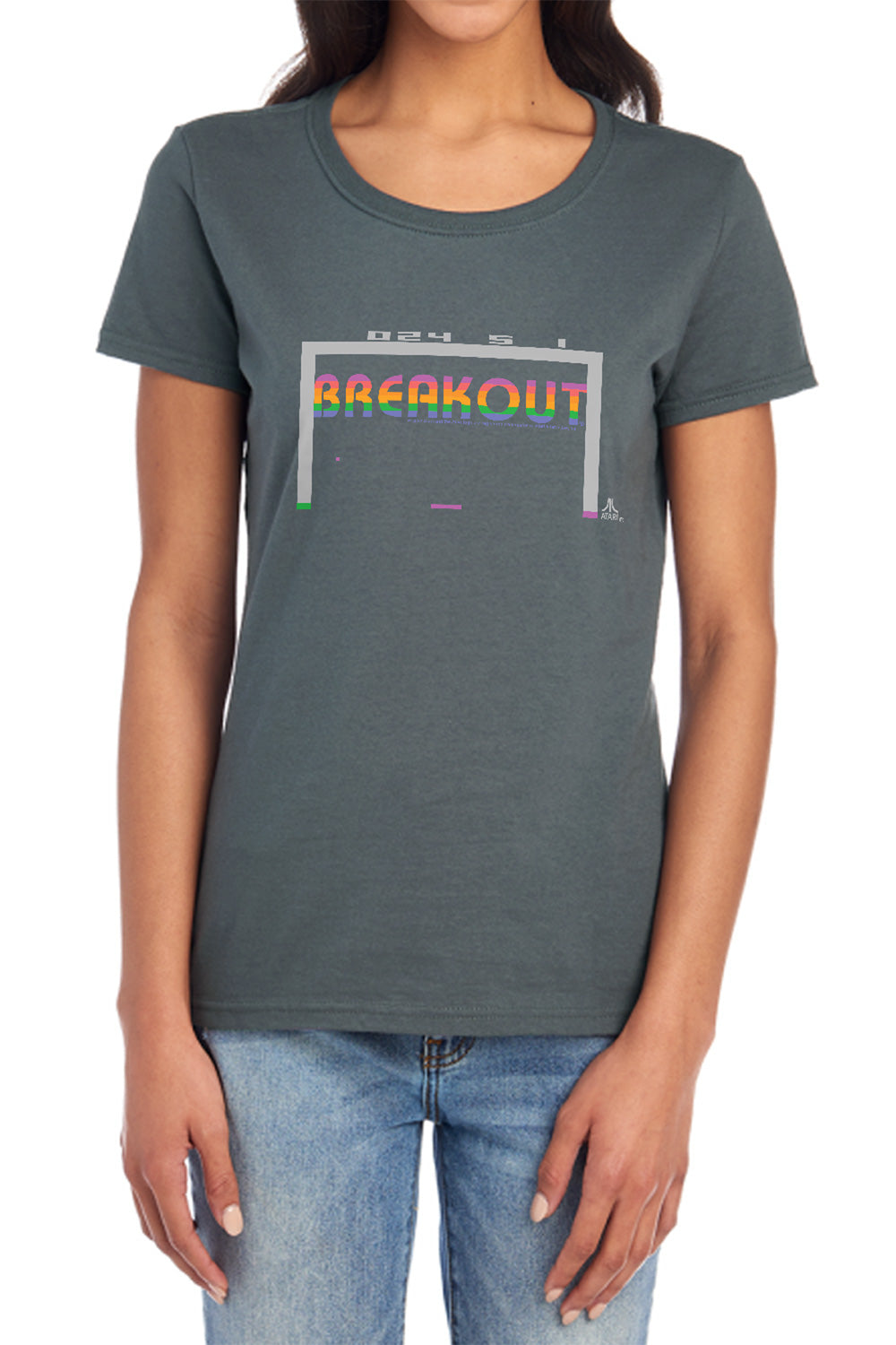 AN OFFCIALLY LICENSED ATARI BREAKOUT 2600 WOMEN'S REGULAR FIT T-SHIRT CHARCOAL