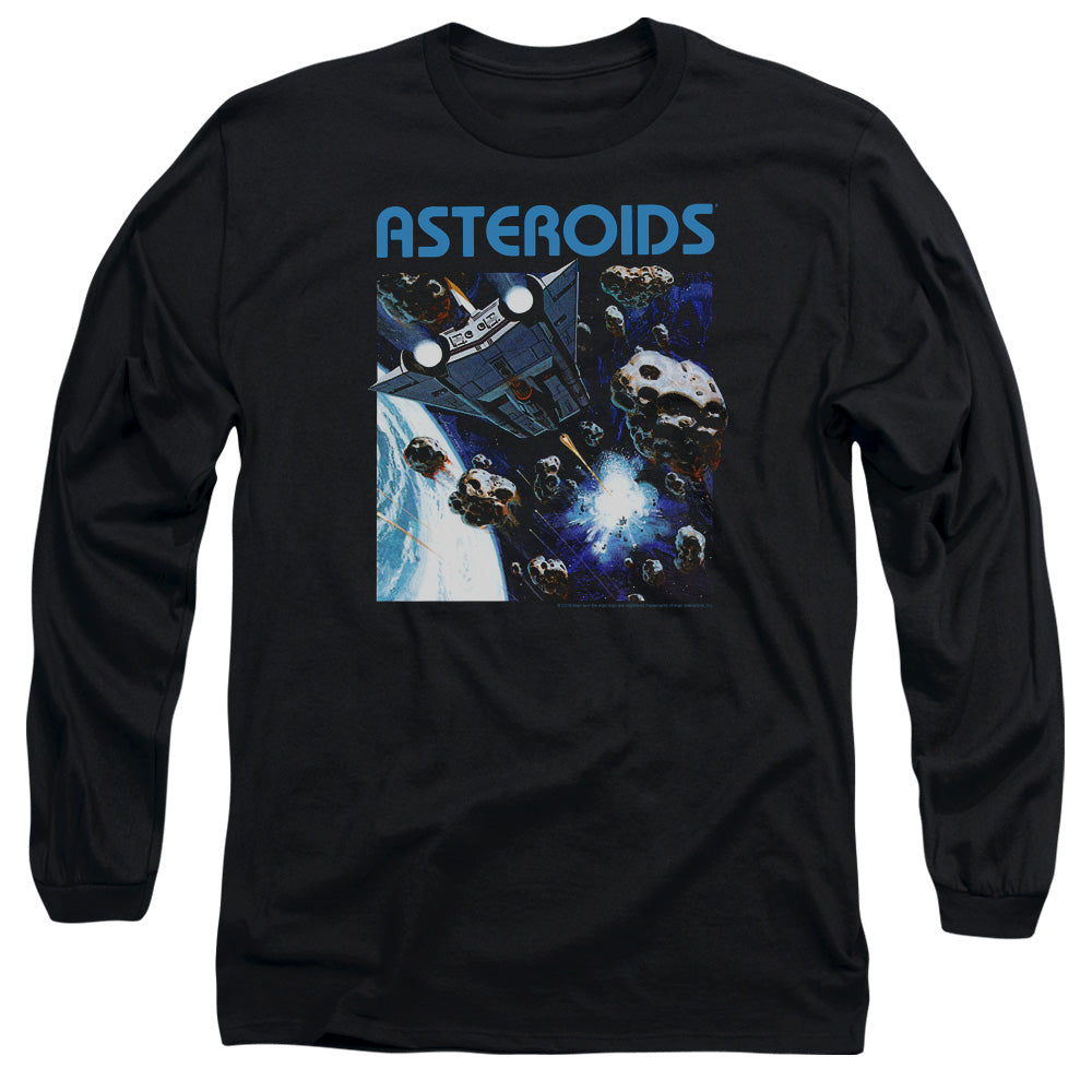 AN OFFCIALLY LICENSED ATARI 2600 ASTEROIDS MEN'S LONG SLEEVE T-SHIRT BLACK
