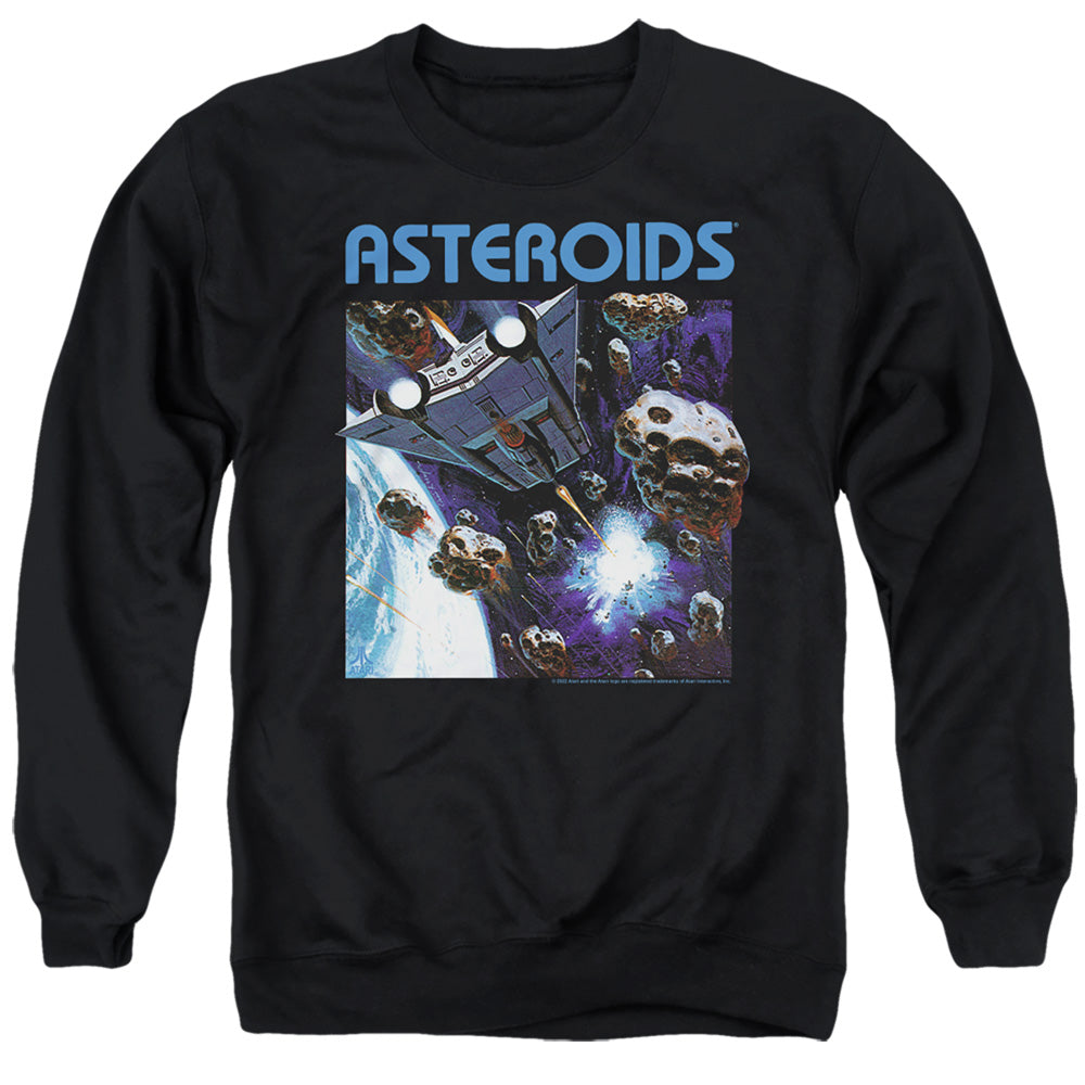 AN OFFCIALLY LICENSED ATARI 2600 ASTEROIDS ADULT UNISEX CREWNECK SWEATSHIRT BLACK