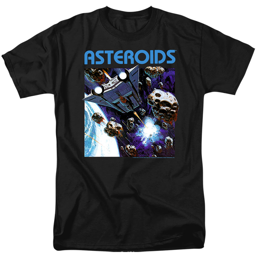 AN OFFCIALLY LICENSED ATARI 2600 ASTEROIDS MEN'S REGULAR FIT T-SHIRT BLACK