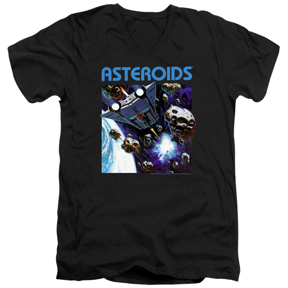 AN OFFCIALLY LICENSED ATARI 2600 ASTEROIDS MEN'S V-NECK T-SHIRT BLACK