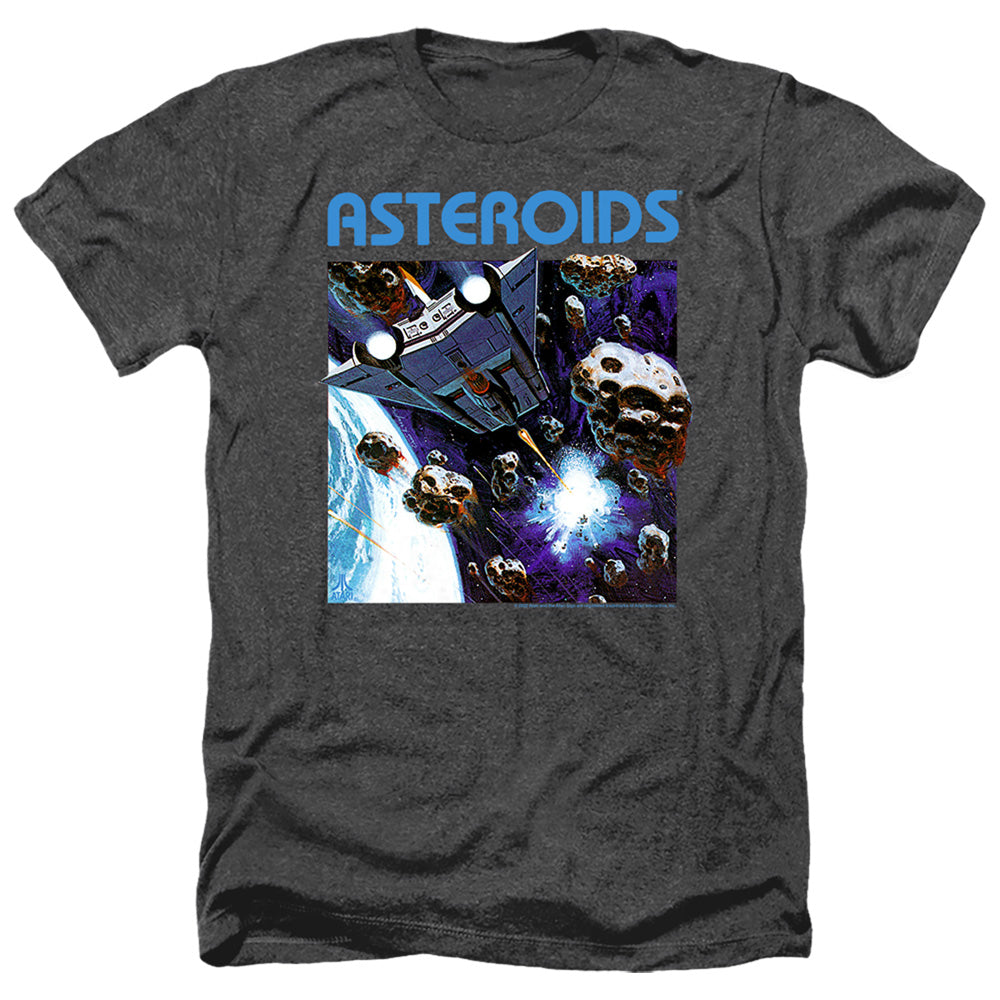 AN OFFCIALLY LICENSED ATARI 2600 ASTEROIDS MEN'S HEATHER T-SHIRT CHARCOAL