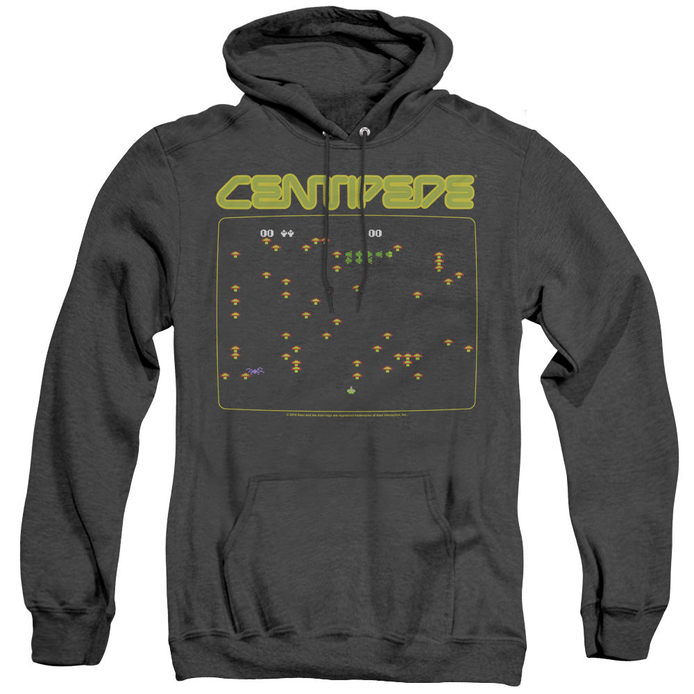 AN OFFCIALLY LICENSED ATARI CENTIPEDE SCREEN ADULT UNISEX HEATHER PULLOVER HOODIE BLACK