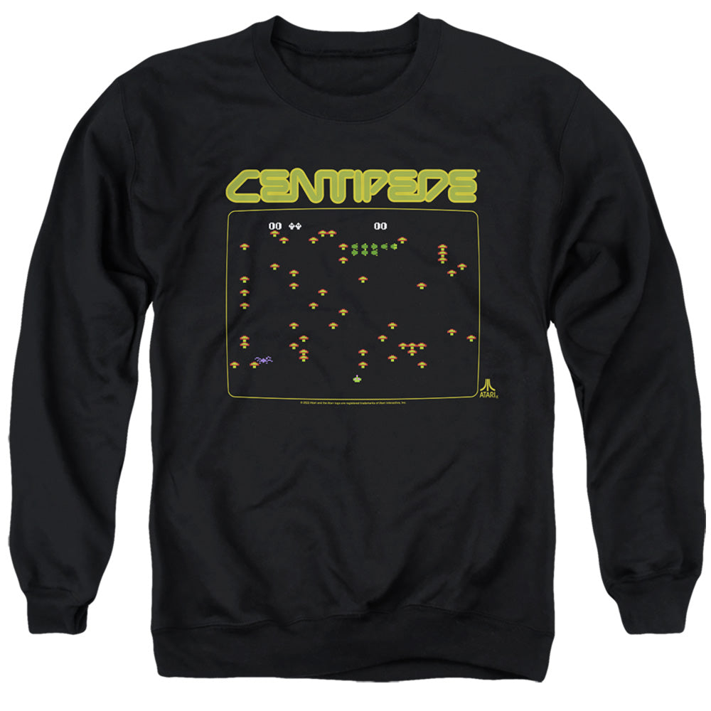 AN OFFCIALLY LICENSED ATARI CENTIPEDE SCREEN ADULT UNISEX CREWNECK SWEATSHIRT BLACK