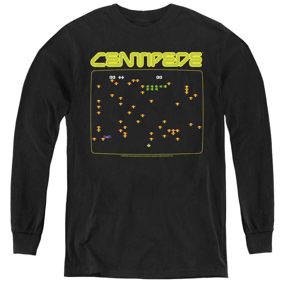 AN OFFCIALLY LICENSED ATARI CENTIPEDE SCREEN YOUTH LONG SLEEVE T-SHIRT BLACK