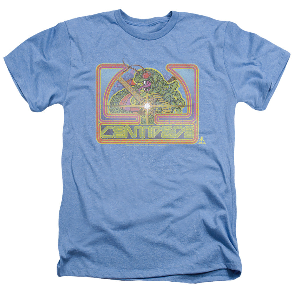 AN OFFCIALLY LICENSED ATARI CLASSIC CENTIPEDE MEN'S HEATHER T-SHIRT LIGHT BLUE