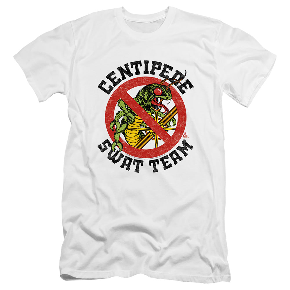 AN OFFCIALLY LICENSED ATARI SWAT TEAM MEN'S PREMIUM SLIM FIT T-SHIRT WHITE