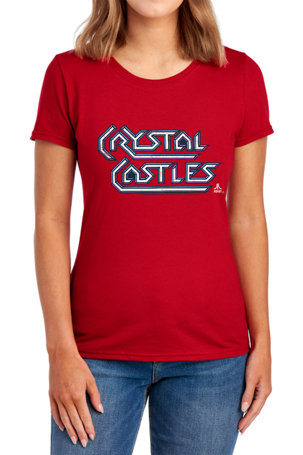 AN OFFCIALLY LICENSED ATARI CRYSTAL CASTLES LOGO WOMEN'S REGULAR FIT T-SHIRT RED
