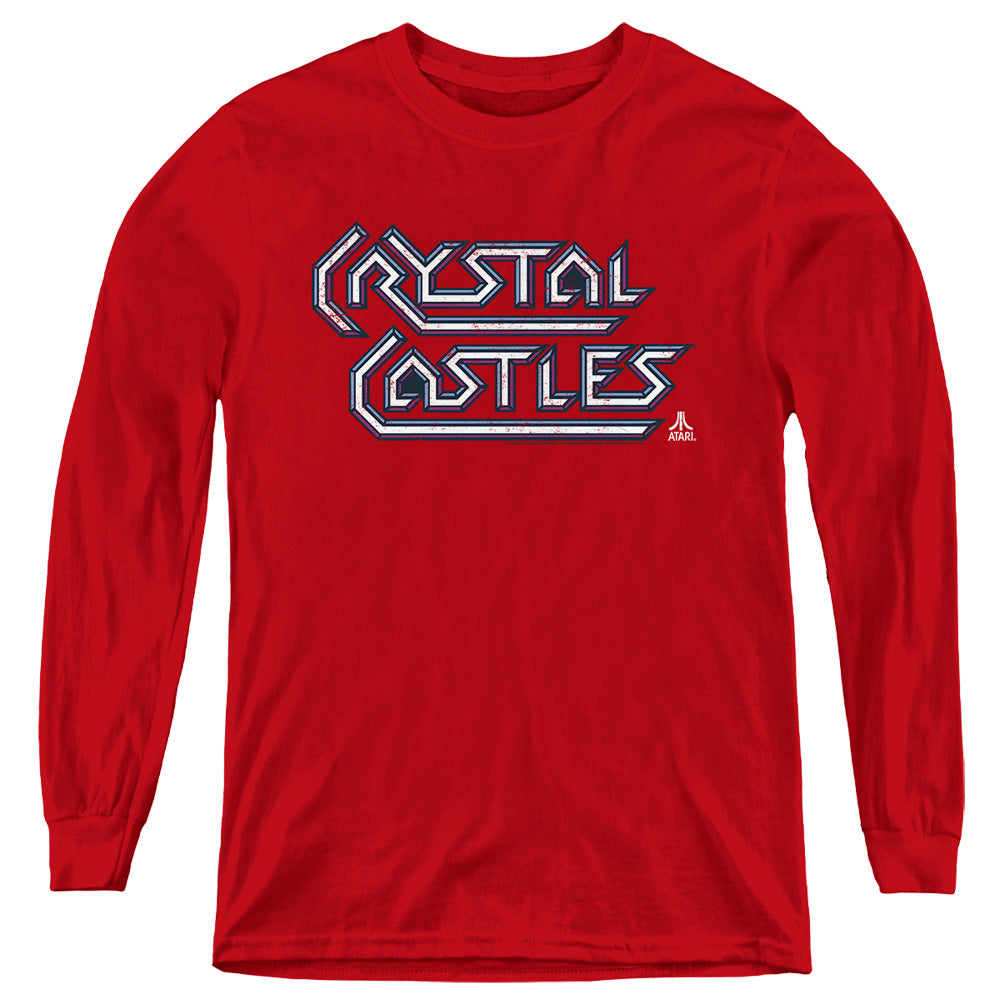 AN OFFCIALLY LICENSED ATARI CRYSTAL CASTLES LOGO YOUTH LONG SLEEVE T-SHIRT RED