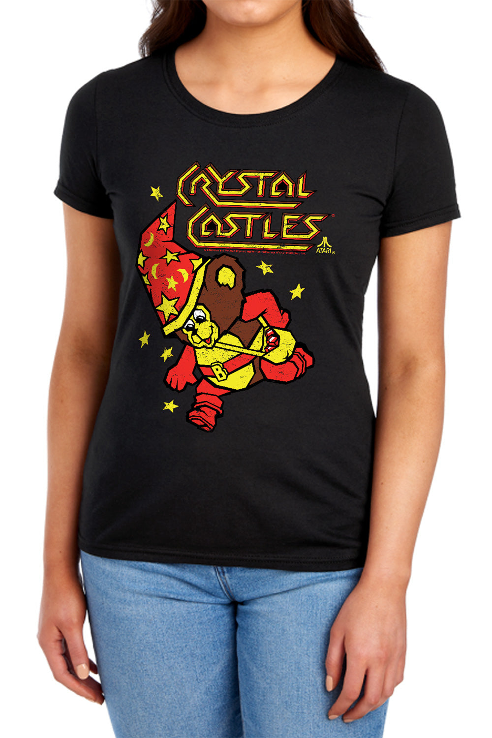 AN OFFCIALLY LICENSED ATARI CRYSTAL BEAR WOMEN'S REGULAR FIT T-SHIRT BLACK