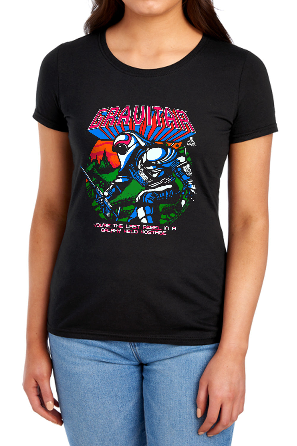 AN OFFCIALLY LICENSED ATARI LAST REBEL WOMEN'S REGULAR FIT T-SHIRT BLACK
