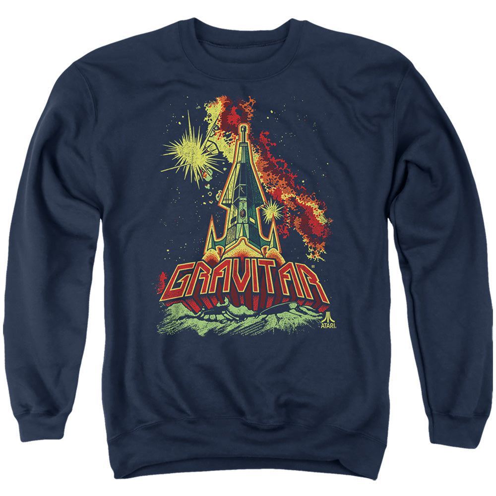 AN OFFCIALLY LICENSED ATARI BLAST OFF ADULT UNISEX CREWNECK SWEATSHIRT NAVY