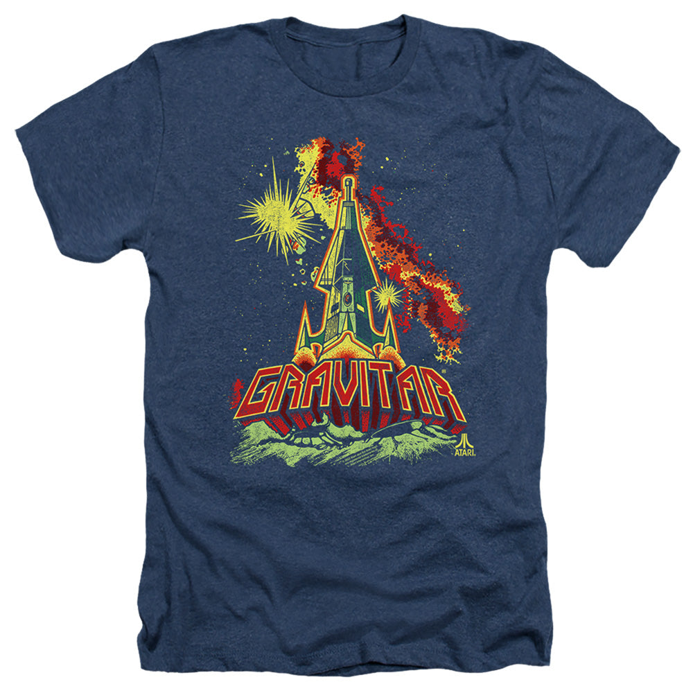 AN OFFCIALLY LICENSED ATARI BLAST OFF MEN'S HEATHER T-SHIRT NAVY