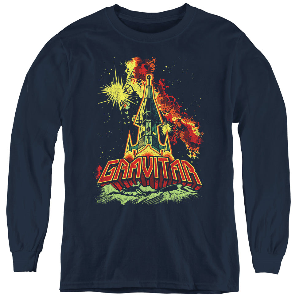 AN OFFCIALLY LICENSED ATARI BLAST OFF YOUTH LONG SLEEVE T-SHIRT NAVY