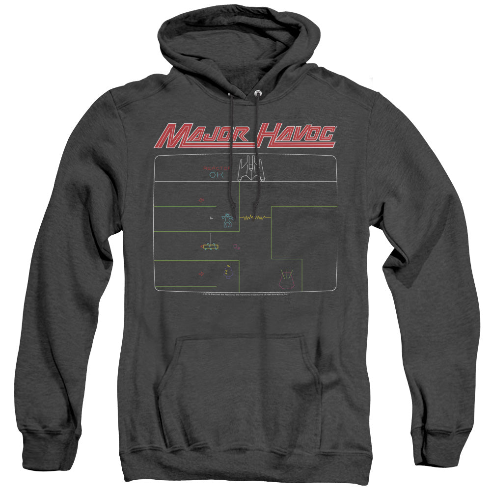 AN OFFCIALLY LICENSED ATARI MAJOR HAVOC SCREEN ADULT UNISEX HEATHER PULLOVER HOODIE BLACK