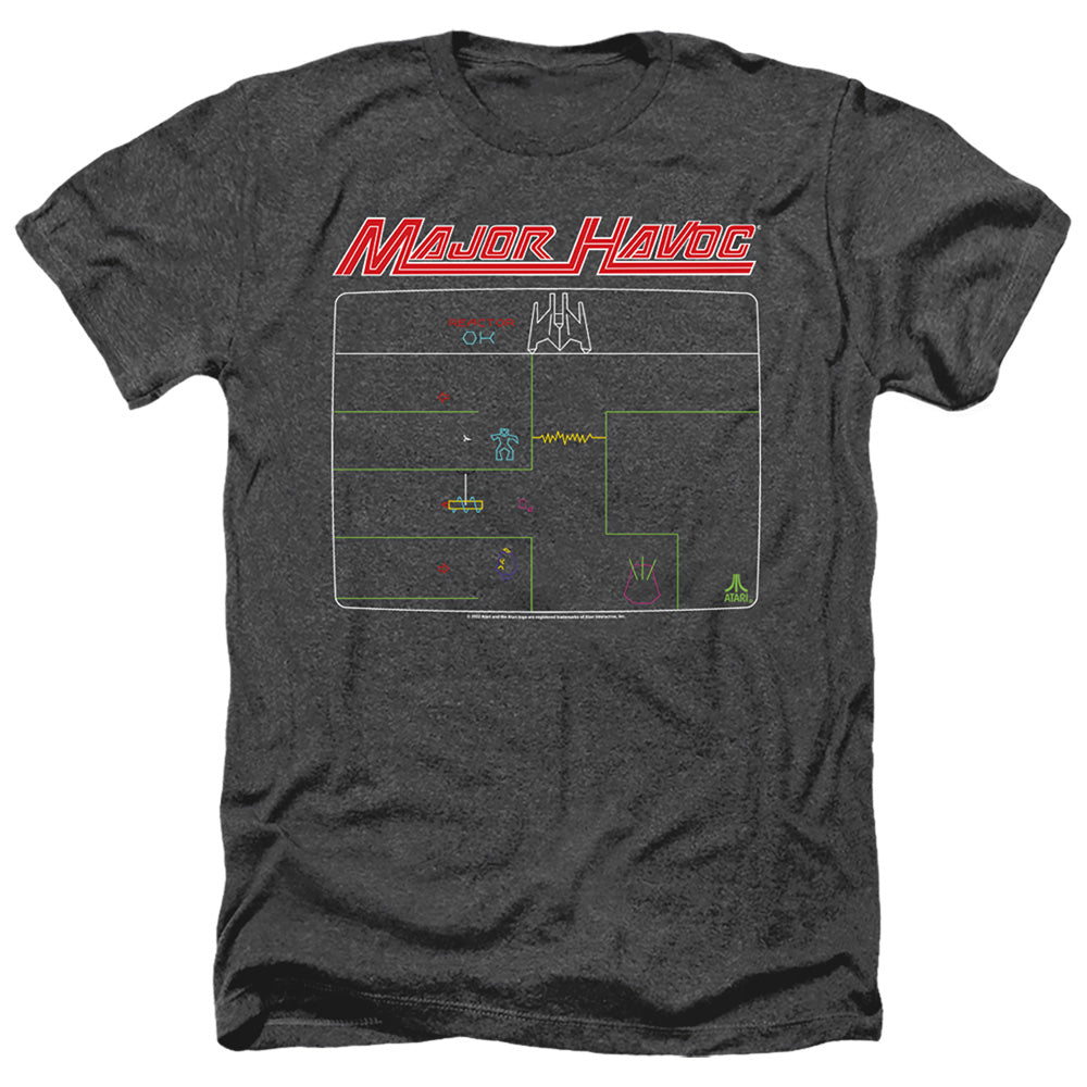 AN OFFCIALLY LICENSED ATARI MAJOR HAVOC SCREEN MEN'S HEATHER T-SHIRT CHARCOAL