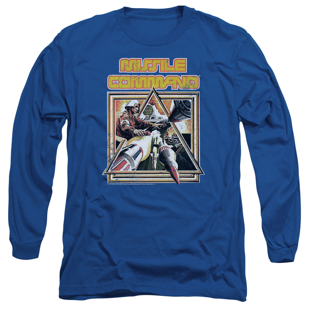 AN OFFCIALLY LICENSED ATARI MISSLE COMMANDER MEN'S LONG SLEEVE T-SHIRT ROYAL