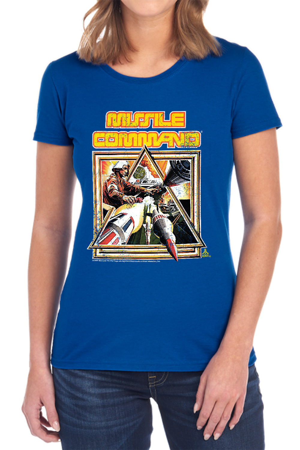 AN OFFCIALLY LICENSED ATARI MISSLE COMMANDER WOMEN'S REGULAR FIT T-SHIRT ROYAL