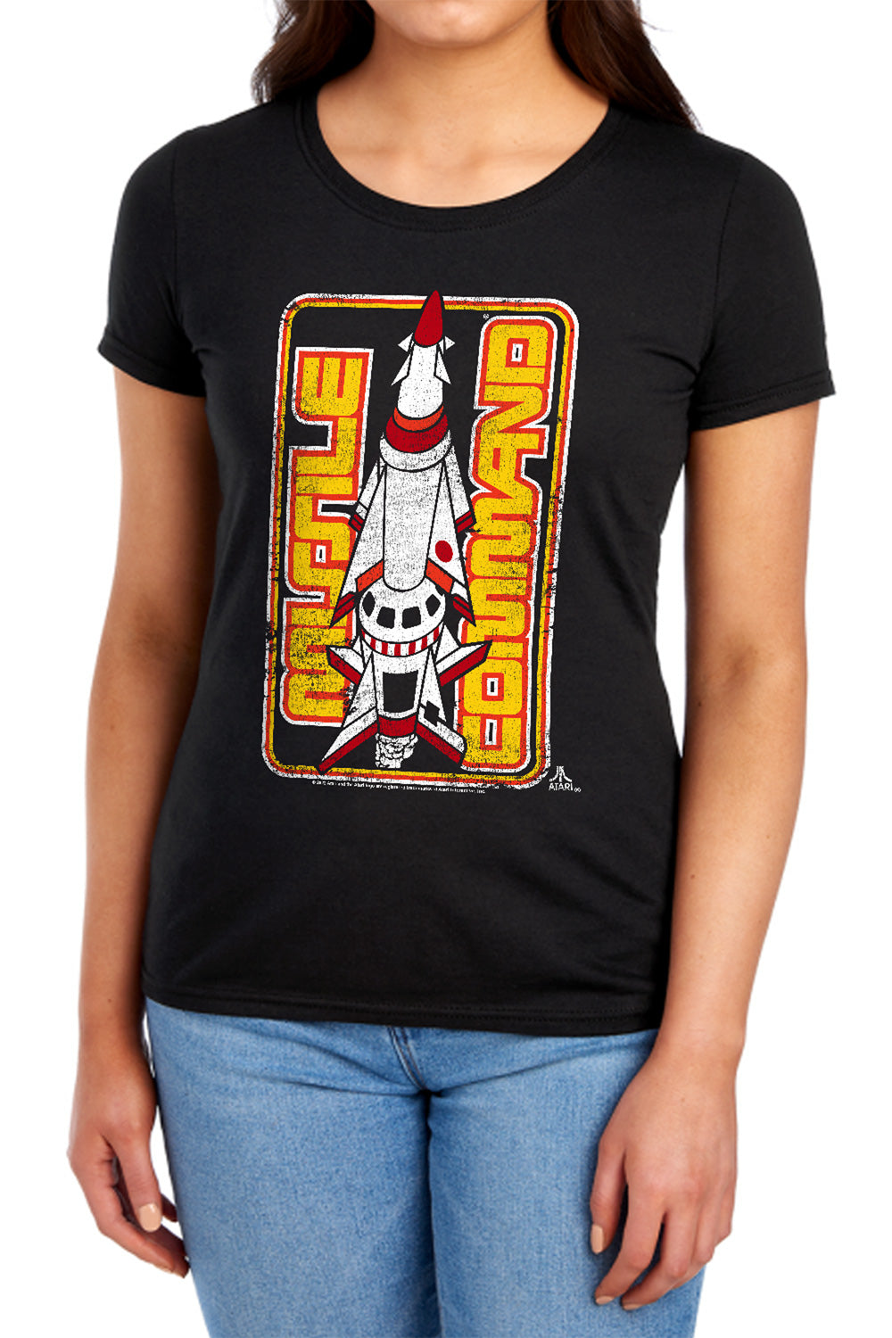 AN OFFCIALLY LICENSED ATARI MISSILE WOMEN'S REGULAR FIT T-SHIRT BLACK