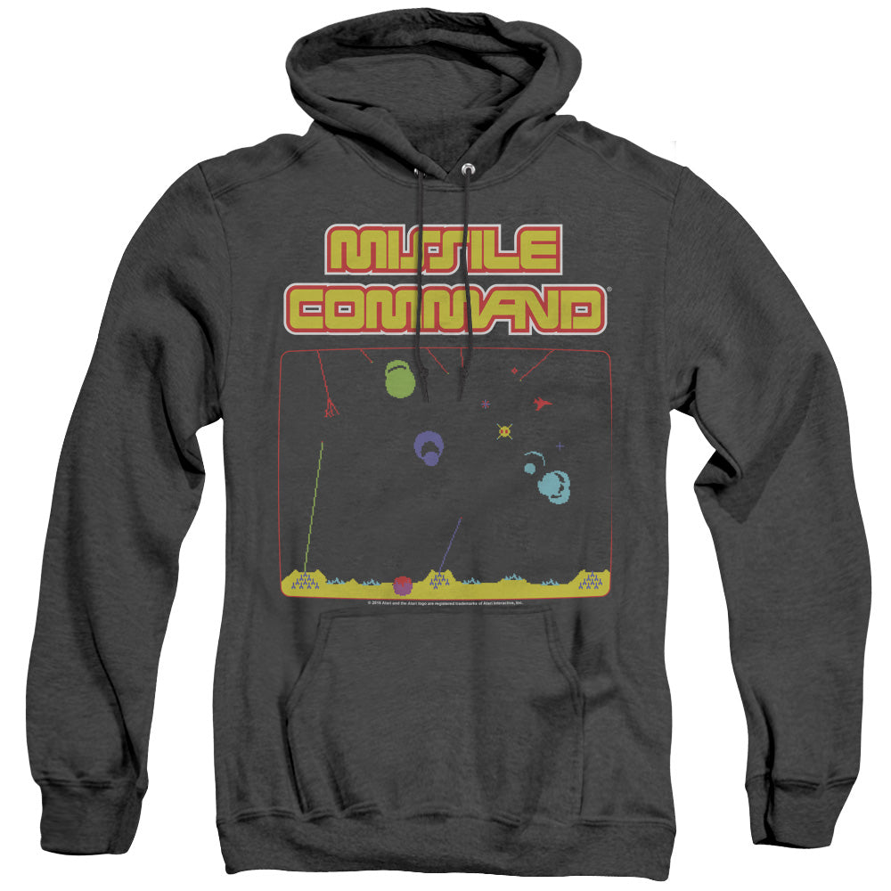 AN OFFCIALLY LICENSED ATARI MISSLE SCREEN ADULT UNISEX HEATHER PULLOVER HOODIE BLACK