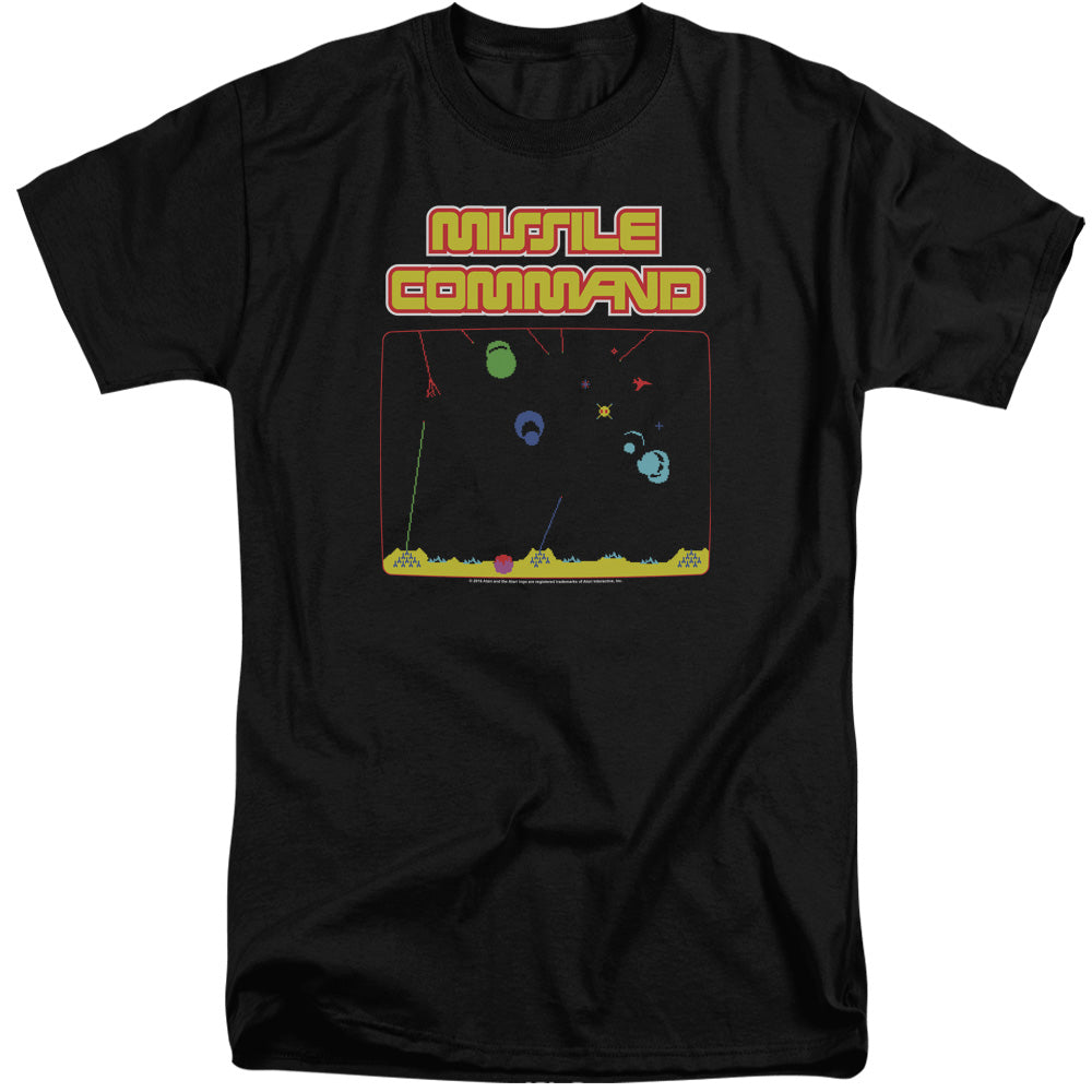AN OFFCIALLY LICENSED ATARI MISSLE SCREEN MEN'S TALL FIT T-SHIRT BLACK