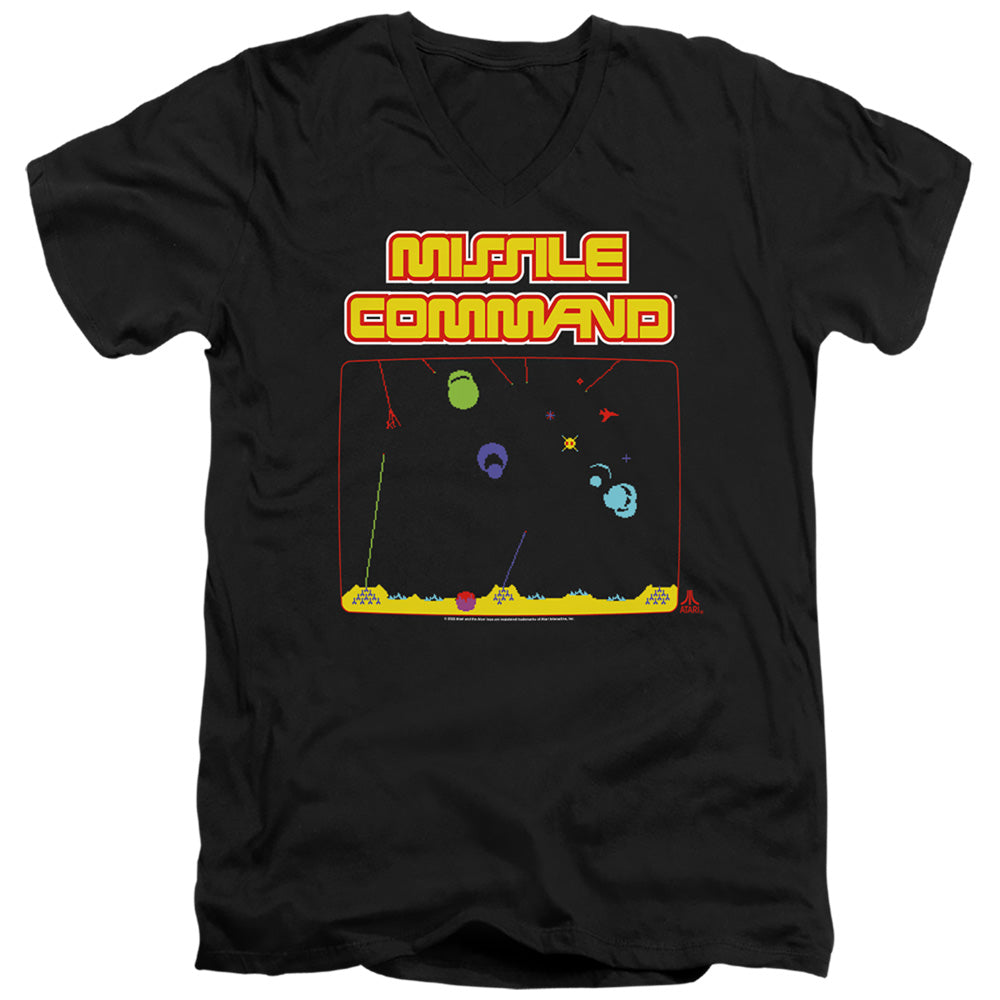 AN OFFCIALLY LICENSED ATARI MISSLE SCREEN MEN'S V-NECK T-SHIRT BLACK