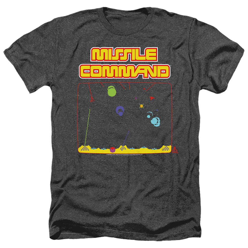AN OFFCIALLY LICENSED ATARI MISSLE SCREEN MEN'S HEATHER T-SHIRT CHARCOAL