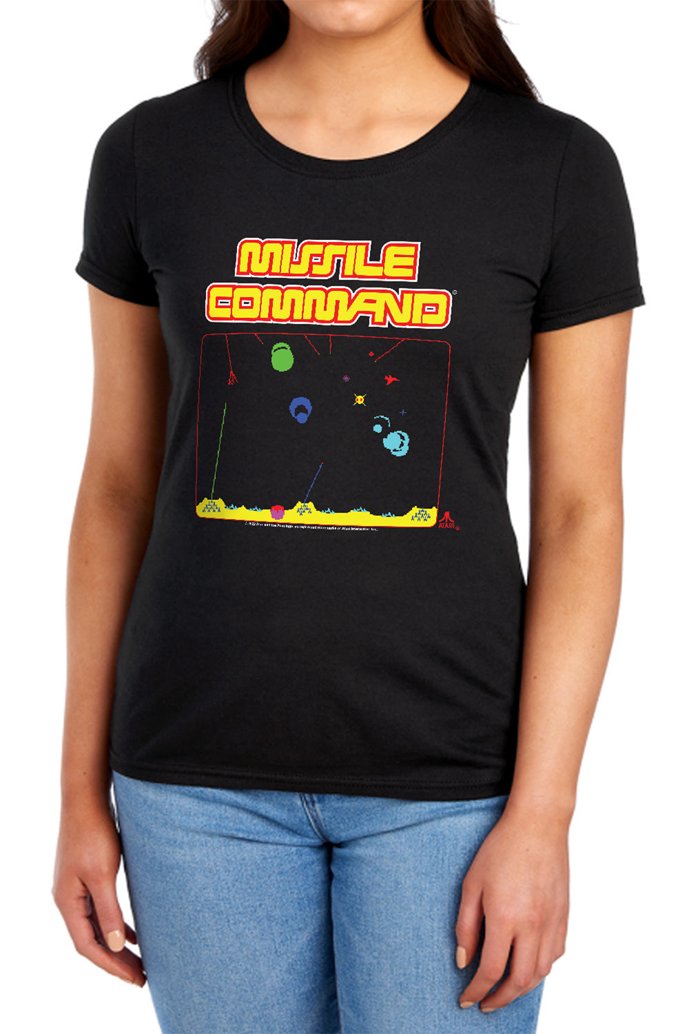 AN OFFCIALLY LICENSED ATARI MISSLE SCREEN WOMEN'S REGULAR FIT T-SHIRT BLACK