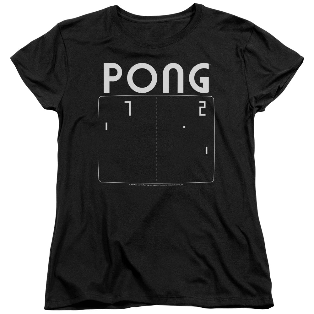 AN OFFCIALLY LICENSED ATARI PONG SCREEN WOMEN'S REGULAR FIT T-SHIRT BLACK