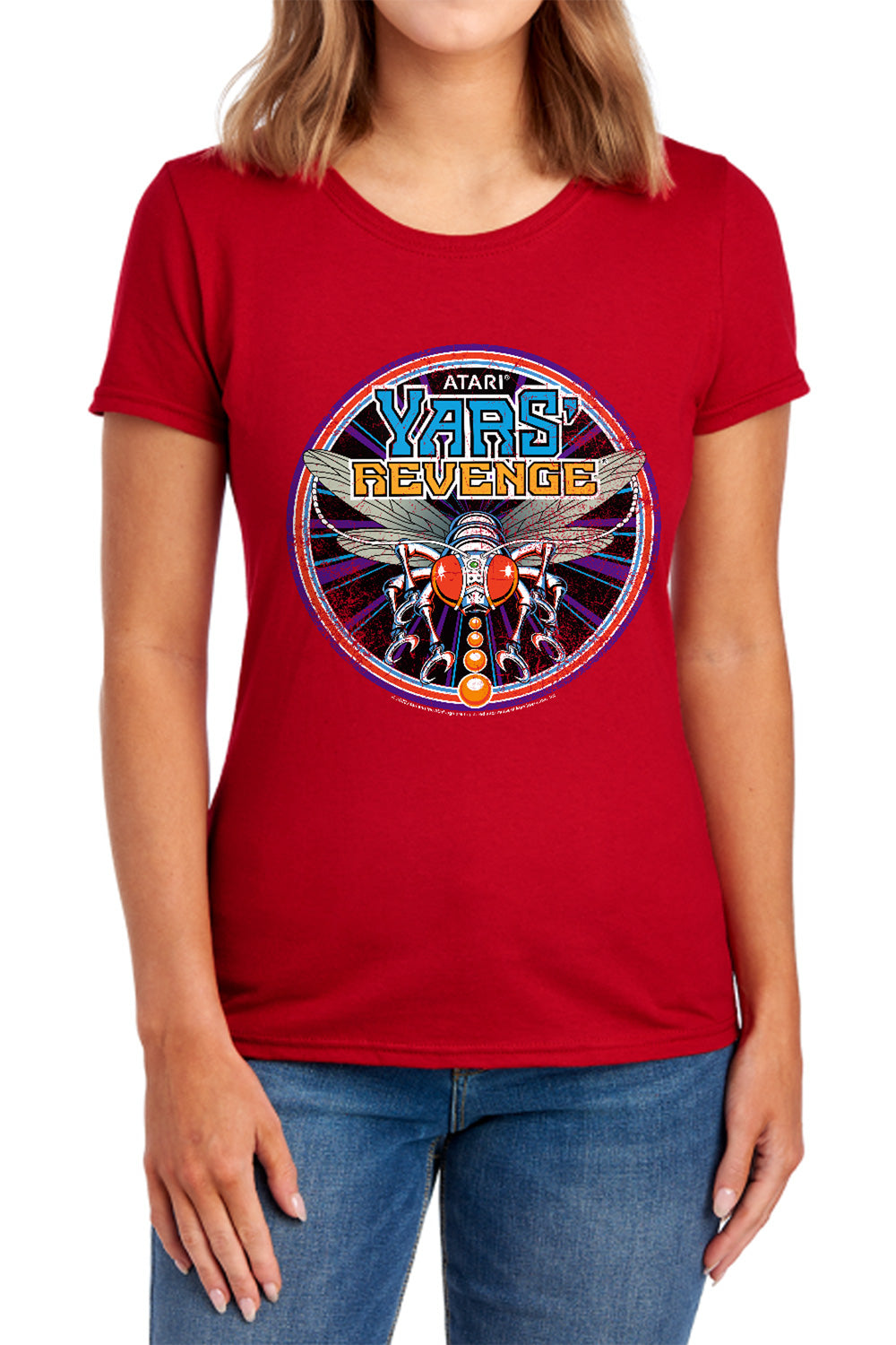 AN OFFCIALLY LICENSED ATARI YARS REVENGE PATCH WOMEN'S REGULAR FIT T-SHIRT RED