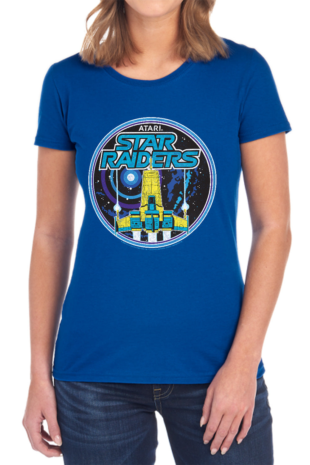 AN OFFCIALLY LICENSED ATARI BADGE WOMEN'S REGULAR FIT T-SHIRT ROYAL