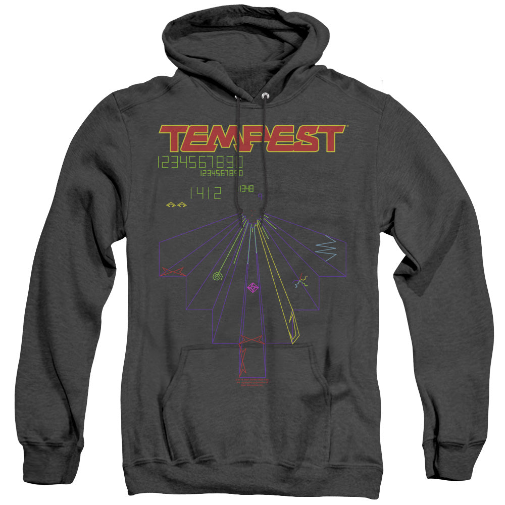 AN OFFCIALLY LICENSED ATARI TEMPEST SCREEN ADULT UNISEX HEATHER PULLOVER HOODIE BLACK